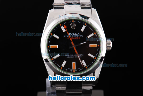 Rolex Milgauss Oyster Perpetual Automatic with Black Dial and White Case-Orange Hand-Stainless Steel Strap - Click Image to Close